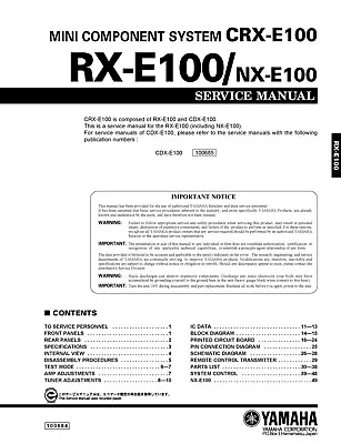 Kaufen Service Manual-Anleitung Für Yamaha RX-E100, CRX-E100  • 13€