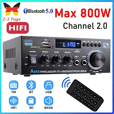 Kaufen 800W Bluetooth Mini Verstärker HiFi Power Audio Stereo Bass AMP USB MP3 FM Auto • 33.99€
