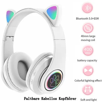 Kaufen Bluetooth 5.0 Katze Ohr Kopfhörer Kinder Gaming Headset Kabellos LED Licht CV6.0 • 8.79€