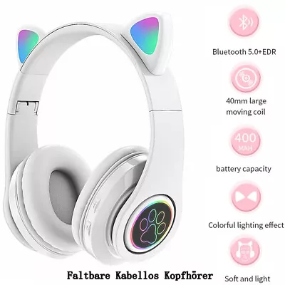 Kaufen Kabellos Kopfhörer Bluetooth 5.0 Katze Ohr LED-Licht Für Kinder Faltbare Headset • 9.59€