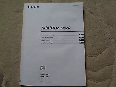 Kaufen Original Bedienungsanleitung Sony MDS-303 / 503 Minidisc Recorder In 4 Sprachen • 15€