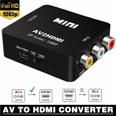 Kaufen AV Zu HDMI Konverter Adapter Full HD 1080P 4k Video Audio TV 3 RCA CVBS Auf HDMI • 8.22€