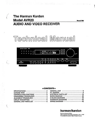 Kaufen Technical Manual-Anleitung Für Harman Kardon AVR 20  • 14€