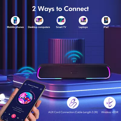 Kaufen 10 W Bluetooth Computer Lautsprecher HiFi Stereo Soundbar RGB Subwoofer FM TWS • 21.39€