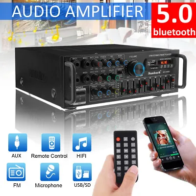 Kaufen 2000W Bluetooth Verstärker Vollverstärker HiFi Stereo Amplifier Digital FM DE • 59.99€