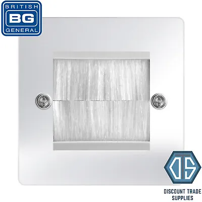 Kaufen BG Verschraubte Flachplatte Poliertes Chrom Single 2 Gang Bürste Kabel Wandplatte Weiß • 10.67€