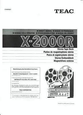 Kaufen Teac User Manual Bedienungsanleitung Für X- 2000 R Englisch Copy • 12.50€