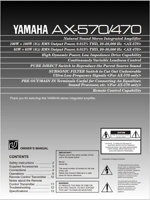 Kaufen Yamaha AX-570/AX-470 Stereo-Verstärker - Bedienungsanleitung - BENUTZERHANDBUCH  • 6.75€