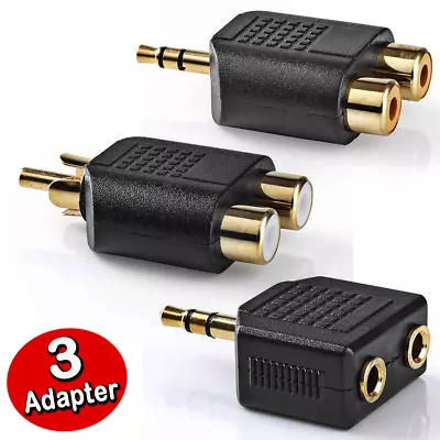 Kaufen 3 Adapter Set - 3.5mm Klinke Cinch Chinch Y RCA Stereo Audio Splitter Vergoldet • 3.95€