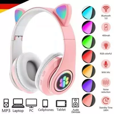 Kaufen Kabel Kopfhörer Bluetooth 5.0 Katze Ohr LED Licht Für-Kinder Faltbare Headset • 8.99€