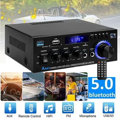 Kaufen Bluetooth Karaoke Verstärker,HiFi Stereo Audio Verstärker Empfänger USB,SD,2 Mic • 27.90€