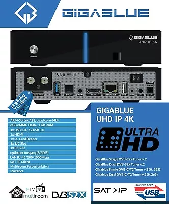 Kaufen GigaBlue UHD IP 4K USB HDMI SD Karte 1x DVB-S2X Dual Tuner Multiroom Receiver • 124.90€