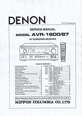 Kaufen Service Manual-Anleitung Für Denon AVR-1800, AVR-87  • 14€