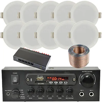 Kaufen Bluetooth Decken Musik Kit 5 Zonen Stereo Amp & 10x Low Profile HiFi Lautsprecher • 302.61€