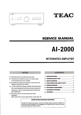 Kaufen Service Manual-Anleitung Für Teac AI-2000  • 10.50€