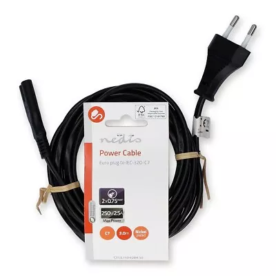 Kaufen 3m Euro Stromkabel Strom Kabel 2-polig 8er Stecker IEC-320-C7 TV Radio 3 Meter • 10.90€