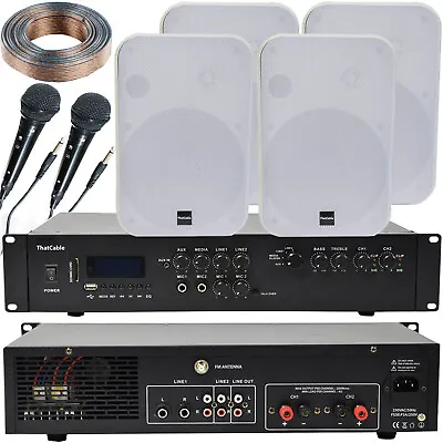Kaufen 400 W Bluetooth Soundsystem 4x Weiß 200 W Wand Lautsprecher Karaoke Amp & Mikrofone • 367.95€