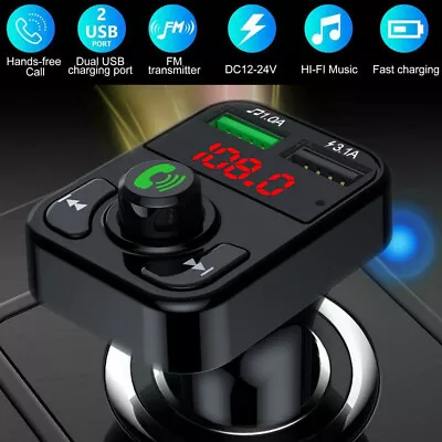 Kaufen Dual USB Bluetooth Ladegerät KFZ Adapter FM Transmitter Auto Radio MP3 Player • 6.95€