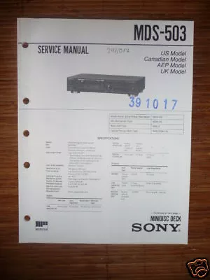 Kaufen Service Manual-Anleitung Für Sony MDS-503  Mini Disc Deck,ORIGINAL • 11€