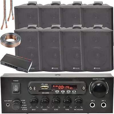 Kaufen 4 Zonen Bluetooth Lautsprecher Kit 8x 70W Schwarz Wandmontage Home Bar Stereo Verstärker • 331.36€