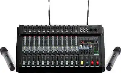 Kaufen DJ PA 12-Kanal Power Mixer Mischpult Verstärker Funk Mikrofon 760W Effekte USB • 419€