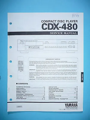 Kaufen Service Manual Für Yamaha CDX-480  ,ORIGINAL • 12€
