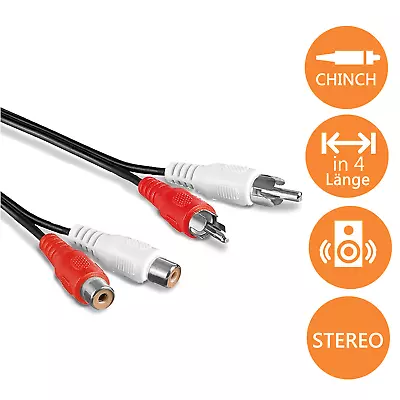 Kaufen Cinch Verlängerung RCA Verlängerungskabel Stereo Audio Kabel 2x Stecker & Buchse • 2.50€