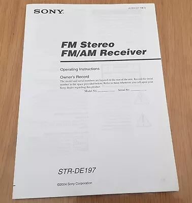 Kaufen Sony STR-DE197 GB Operating Instructions • 7.50€