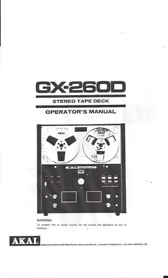 Kaufen Akai  Bedienungsanleitung User Manual Owners Manual  Für GX-260 D Englisch Copy • 11.50€