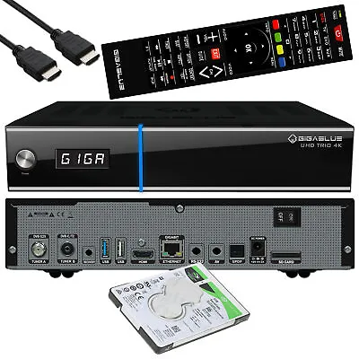 Kaufen GigaBlue UHD Trio 4K DVB-S2X + DVB-T2/C Combo Smart Receiver Inkl 1TB HDD Intern • 189€
