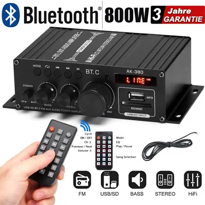 Kaufen Bluetooth Receiver Stereo Verstärker Audio Empfänger Amplifier USB Music Player • 25.99€