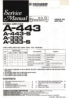 Kaufen Service Manual-Anleitung Für Pioneer A-333, A-433 S  • 12€
