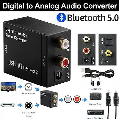 Kaufen Digital Optical Koaxial Zu Analog RCA L/R Audio Converter Adapter Mit Glasfaserk • 9.98€