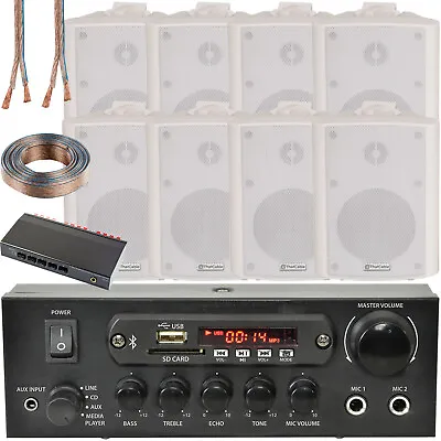 Kaufen 4 Zonen Bluetooth Lautsprecher Kit 8x 70W Weiß Wandmontage Home Bar Stereo Verstärker • 331.36€