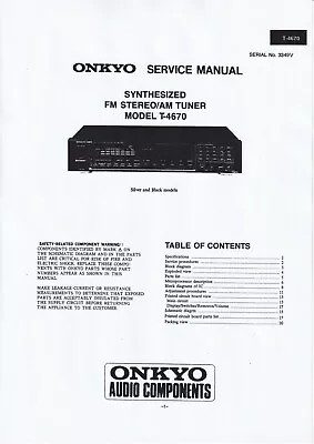 Kaufen Service Manual-Anleitung Für Onkyo T-4670  • 8€