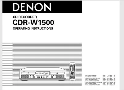 Kaufen Denon CDR-W1500 Audio CD Player Recorder Bedienungsanleitung - BENUTZERHANDBUCH  • 6.91€