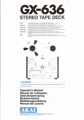 Kaufen Akai  Bedienungsanleitung User Manual Owners Manual  Für GX-636 In Englisch Copy • 12.50€