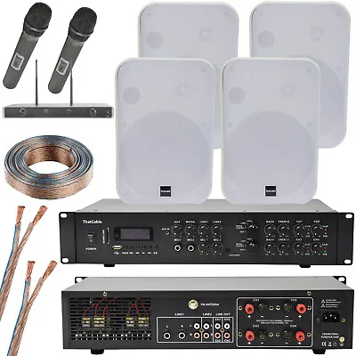 Kaufen 800 W Bluetooth Soundsystem 4x Weiß 200 W Wand Lautsprecher Amp Drahtlose Mikrofone • 536.97€