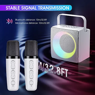 Kaufen Tragbare Bluetooth Karaoke Lautsprecher Mit 2 Drahtlosen Mikrofonen AUX USB TF • 39.99€