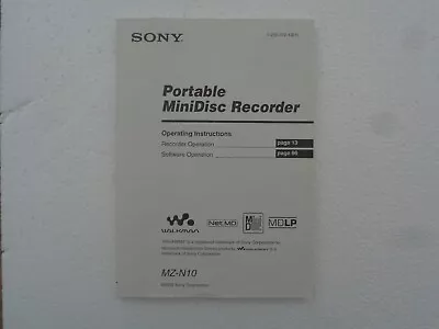 Kaufen Original User Manual For Portable Minidisc Recorder SONY MZ-N10 In English - New • 9.99€