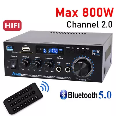 Kaufen HiFi Bluetooth Stereo Verstärker Digital Power Audio Amplifier FM 12V AK45 800W • 33.99€