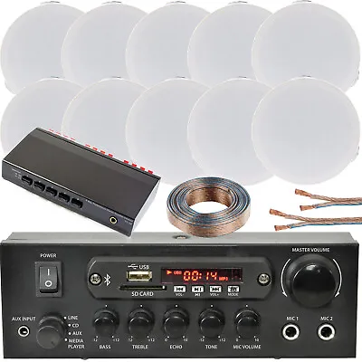 Kaufen Bluetooth Decken Musik Kit 5 Zonen Stereo Verstärker & 10x Mini Flush Lautsprecher • 341.41€