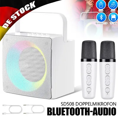 Kaufen Karaoke Bluetooth Lautsprecher Stereo Bass Subwoofer USB Musicbox + 2 Mikrofon • 45.99€
