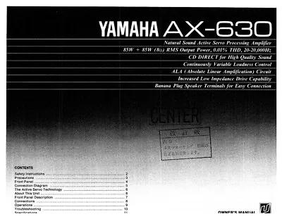 Kaufen Yamaha AX-630 - Stereo-Soundverstärker - Bedienungsanleitung - BENUTZERHANDBUCH  • 6.96€