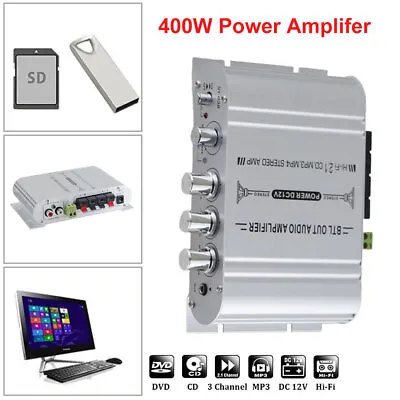 Kaufen 400W Aluminum Hifi Verstärker Stereo 2.1 Kanal Endstufe Auto Amplifier MP3 Tools • 23.95€