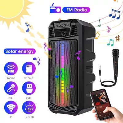 Kaufen 16W Solar Bluetooth 5.0 Lautsprecher Subwoofer Soundbar FM Radio RGB Musikbox DE • 27.02€