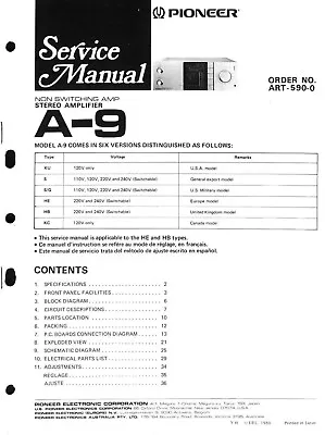 Kaufen Service Manual-Anleitung Für Pioneer A-9  • 10€