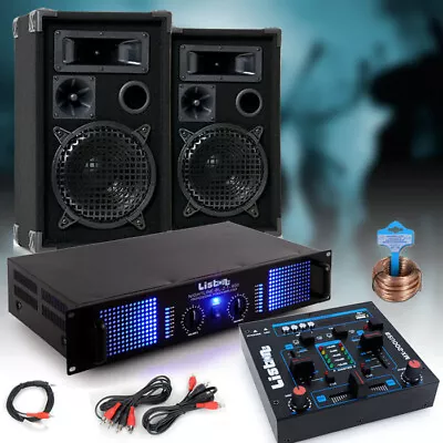 Kaufen 2400 Watt PA Party Kompakt Musik Anlage Verstärker Boxen USB MP3 Mischpult Kabel • 299.90€