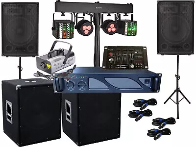Kaufen DJ Set Verstärker Mixer Subwoofer Lautsprecher Nebel LED Licht Musikanlage • 1,429€