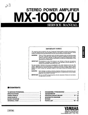 Kaufen Service Manual-Anleitung Für Yamaha MX-1000  • 12€
